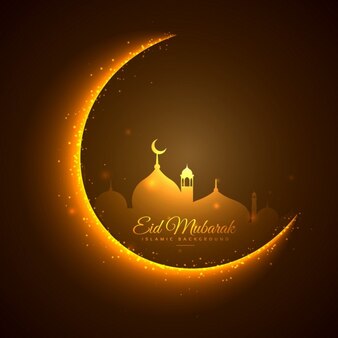 Golden moon and mosque eid festival background