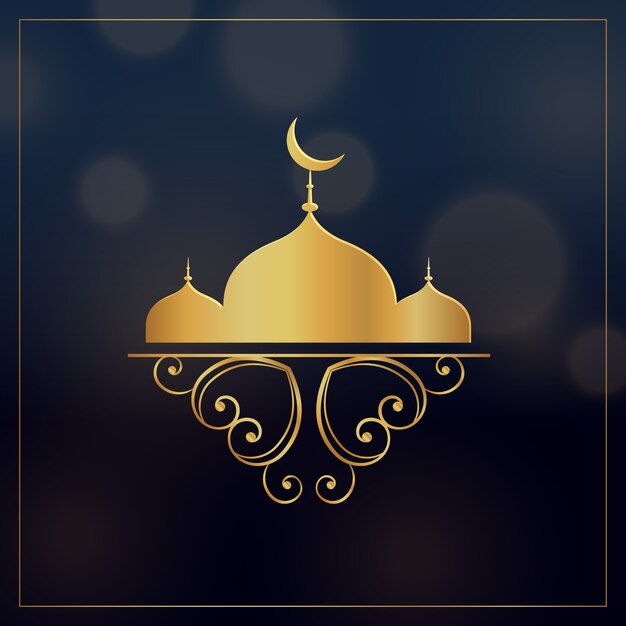 Golden mosque bokeh design for eid mubarak