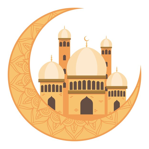 golden mosque in crescent moon