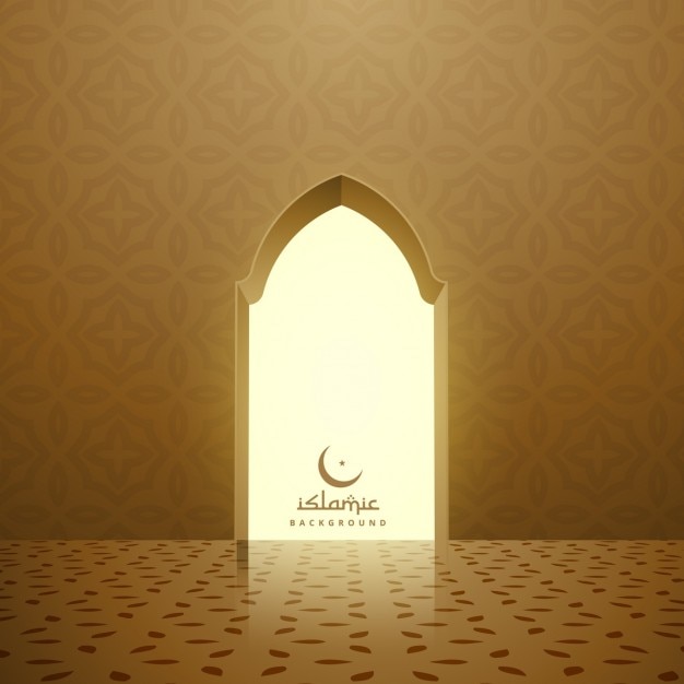 Free vector golden mosque interior with door