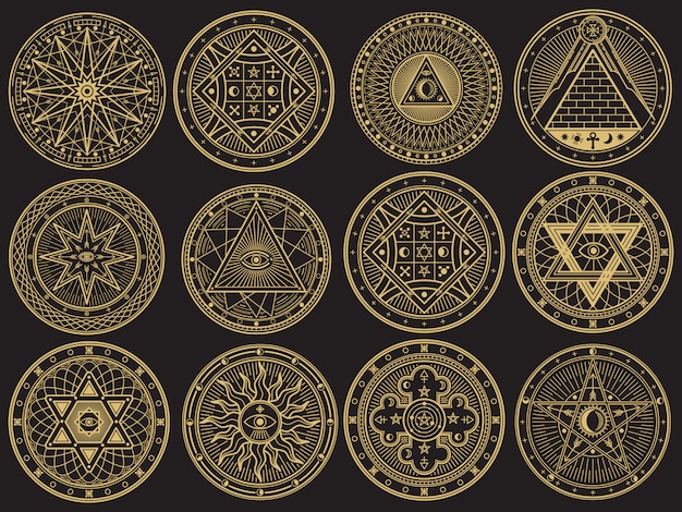 Premium Vector | Golden mystery, witchcraft, occult, alchemy, mystical  esoteric symbols