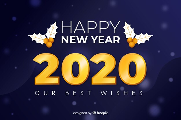 Golden new year 2020 with mistletoe