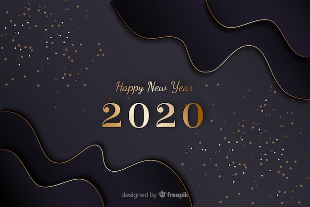 Golden new year 2020 with wave frames