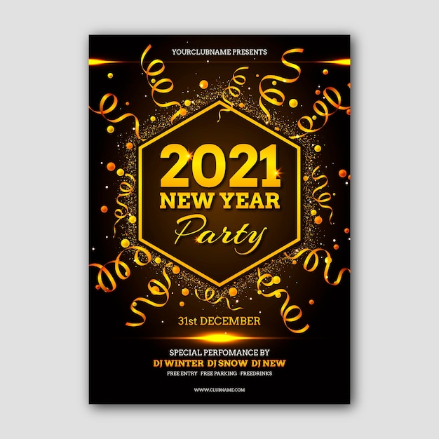 Free vector golden new year 2021 party poster template