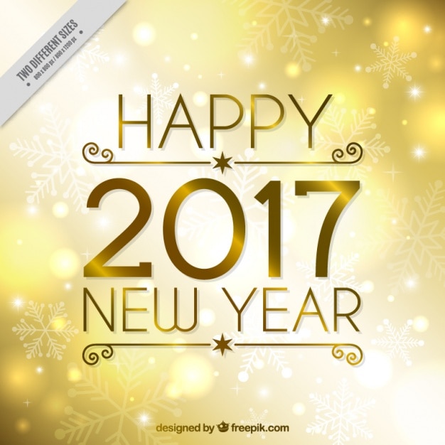 Free vector golden new year background with snowflakes