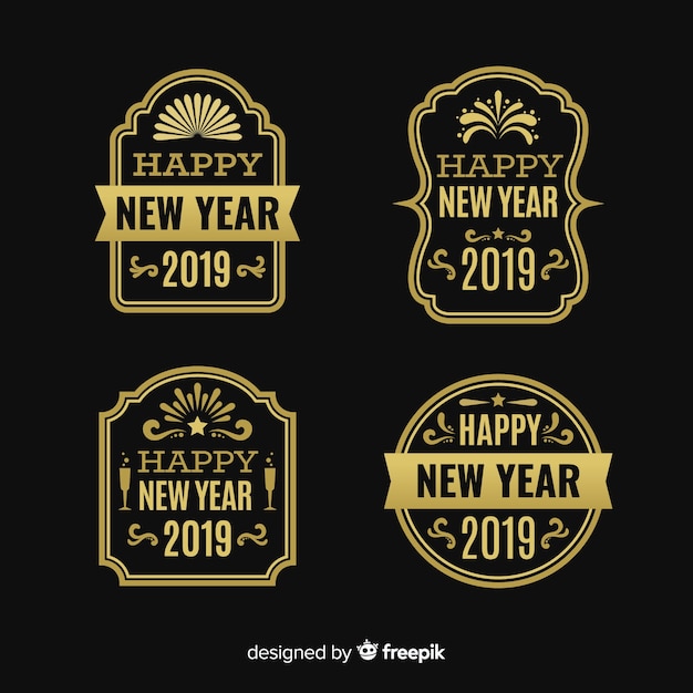 Golden new year badges collection