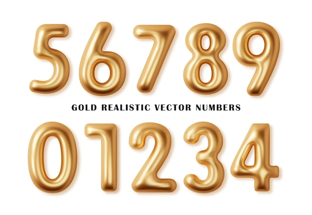 Golden numbers set 3d realistic metal golden font number 1234567890 decoration for banner cover birthday or anniversary party invitation design