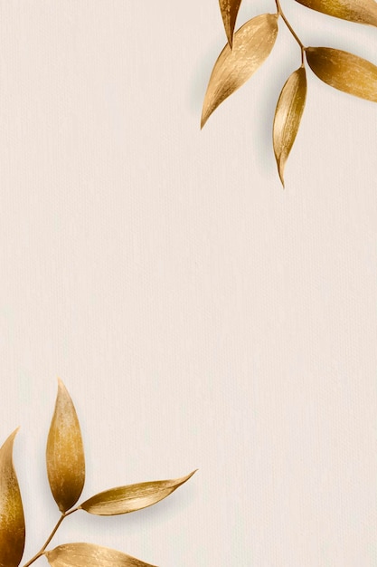 Golden olive leaves frame on beige background