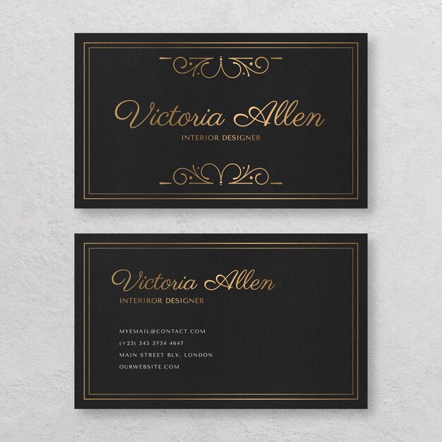 Free vector golden ornamental double-sided horizontal business card template