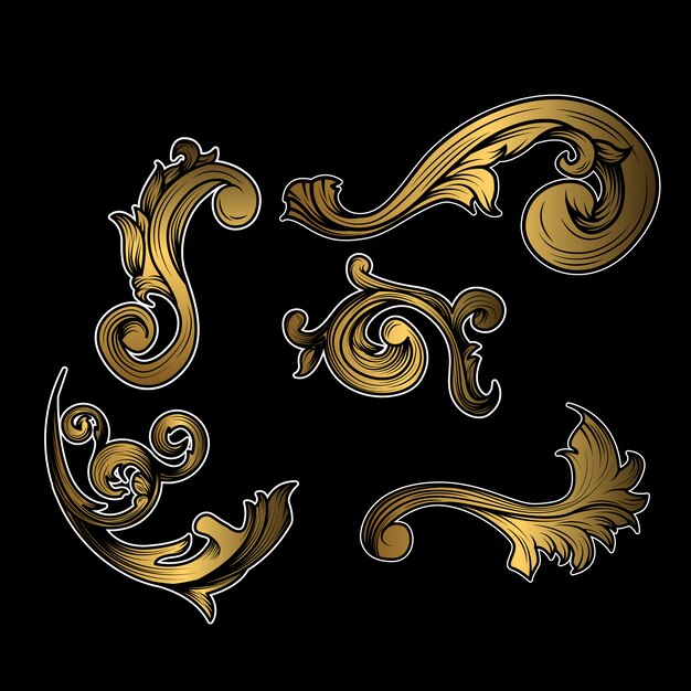 Golden ornamental elements collection