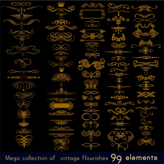 Golden ornamental elements collection