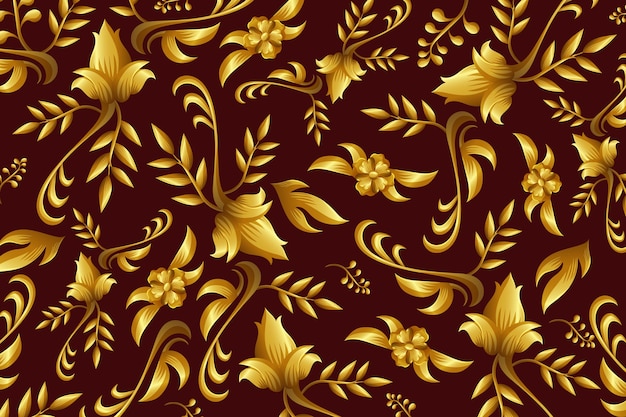 Golden ornamental floral wallpaper concept