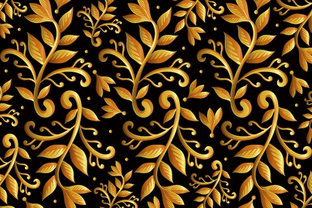 Golden ornamental floral wallpaper