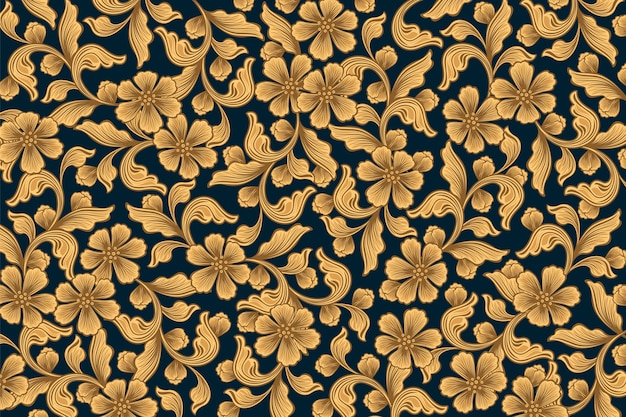 Golden ornamental floral wallpaper