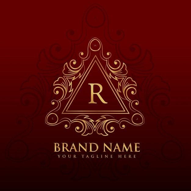 Golden ornamental logo with the letter r
