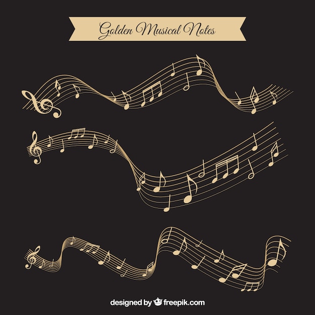 Free vector golden pack of musical notes and pentagrams