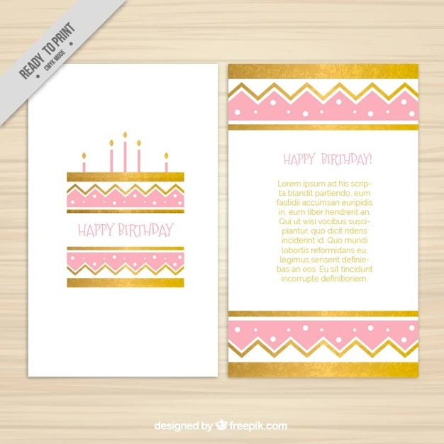 Free vector golden and pink birthday invitation