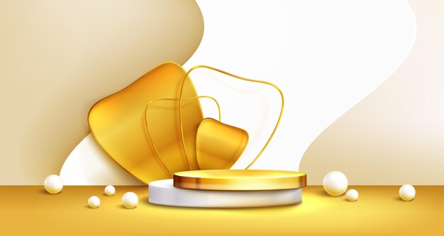 Golden podium in 3d rendering