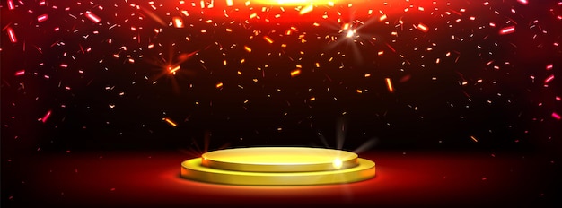 Free vector golden podium with falling confetti 3d background