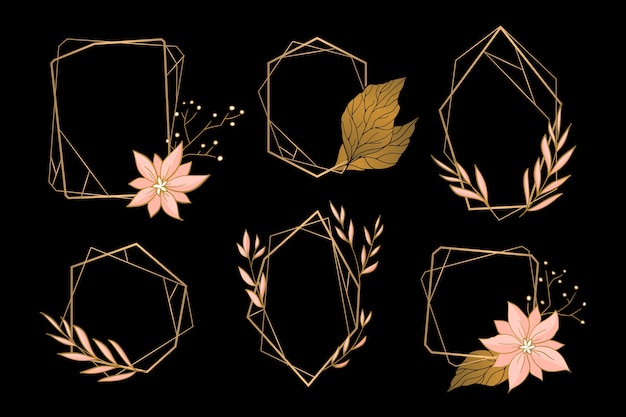 Golden polygonal frames with elegant flowers