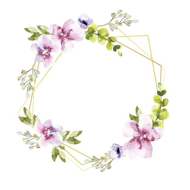 Golden polygonal frames with elegant flowers