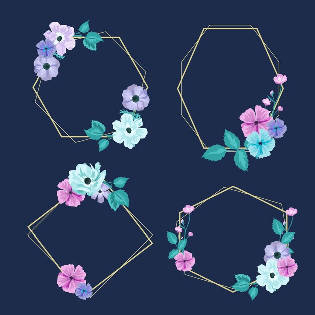 Golden polygonal frames with elegant flowers