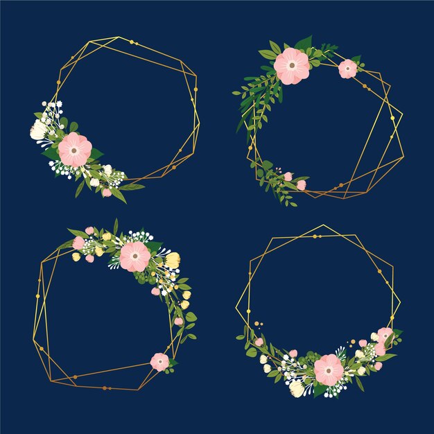 Golden polygonal frames with elegant flowers