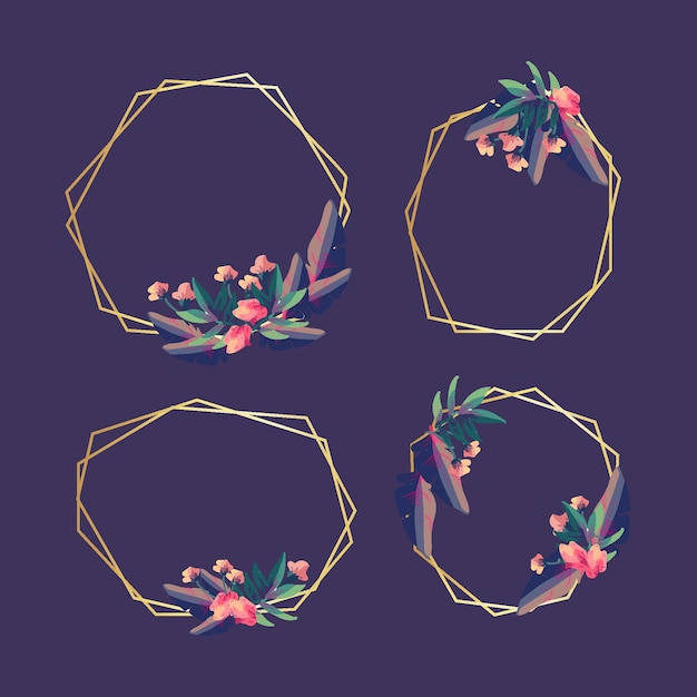 Free vector golden polygonal frames with elegant flowers