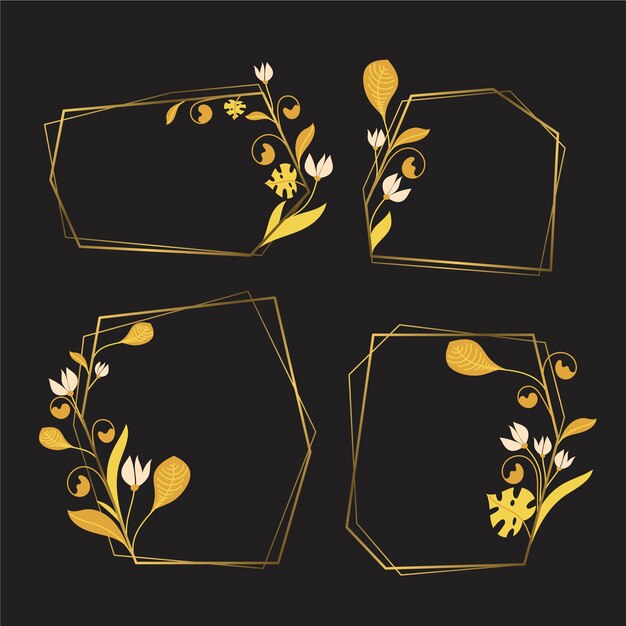 Golden polygonal frames with elegant flowers