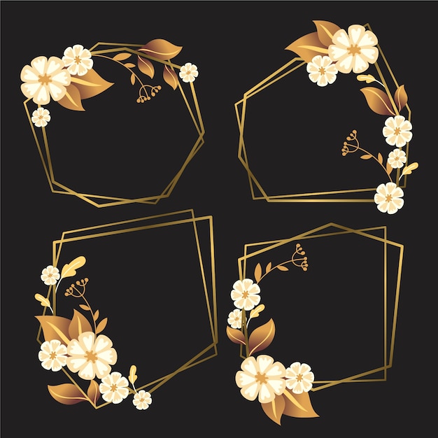 Golden polygonal frames with elegant flowers