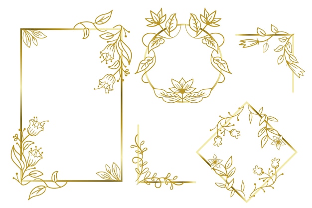 Golden polygonal frames with elegant flowers