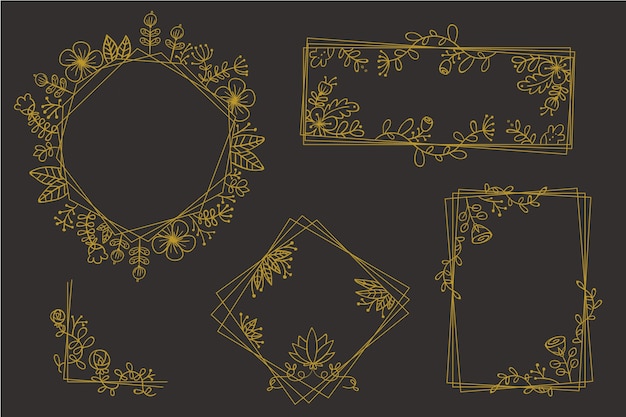 Golden polygonal frames with elegant flowers