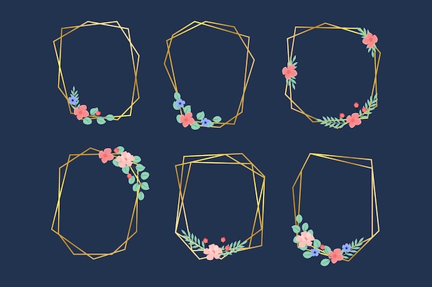 Golden polygonal frames with elegant flowers