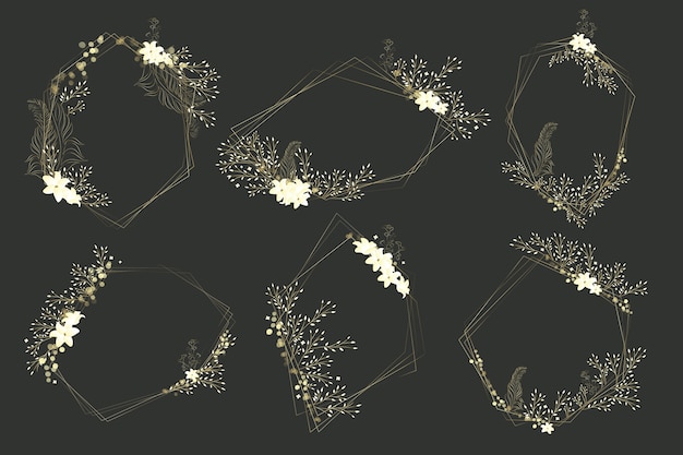 Golden polygonal frames with elegant flowers