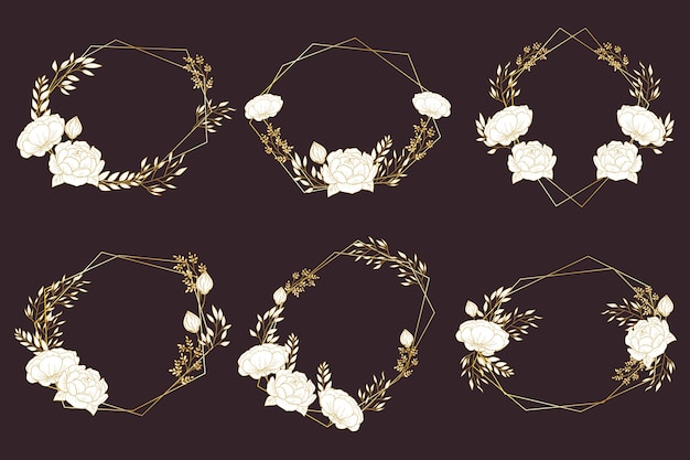 Golden polygonal frames with elegant flowers