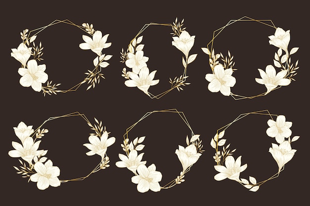 Golden polygonal frames with elegant flowers