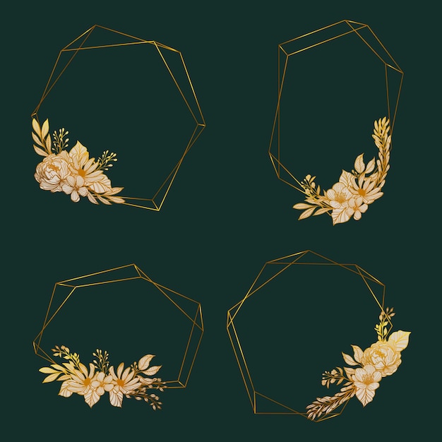 Golden polygonal frames with elegant flowers