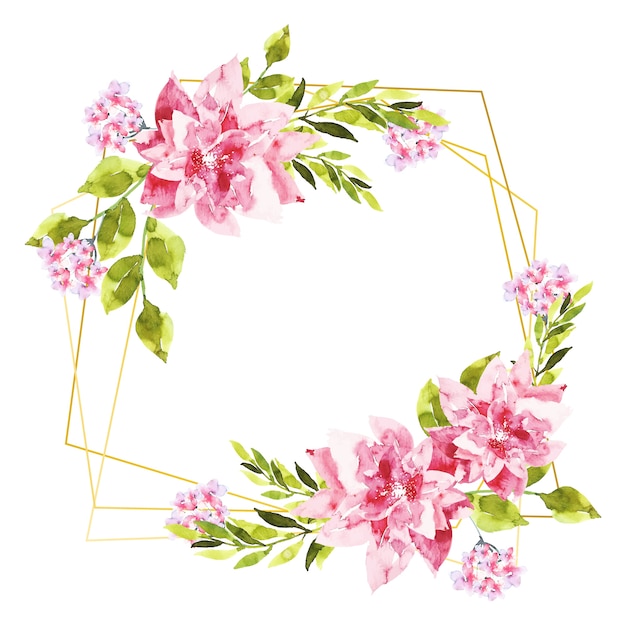 Golden polygonal frames with pink flowers