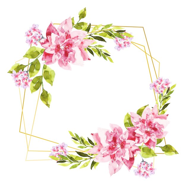 Golden polygonal frames with pink flowers