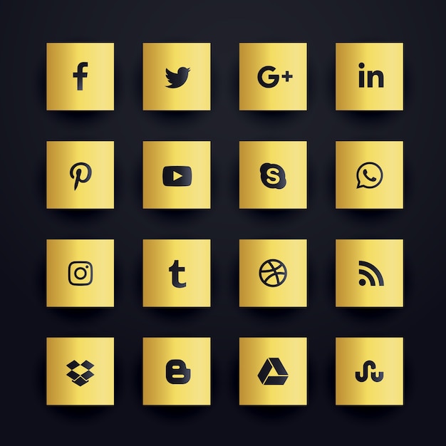 Free vector golden premium social media icons