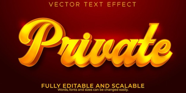 Free vector golden private text effect, editable elegant and shiny text style