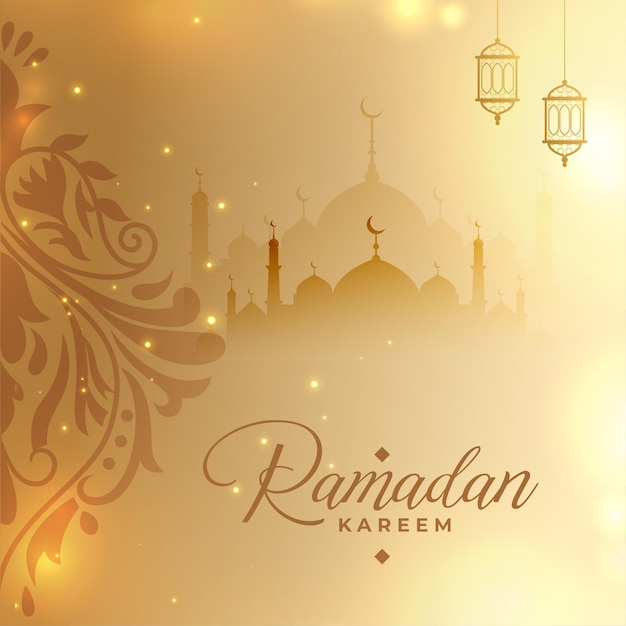 Golden ramadan kareem and eid festival beautiful greeting design