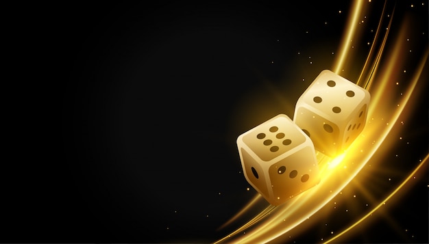 Free vector golden realistic dice and glowing lights background