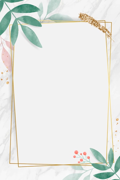 Free vector golden rectangle with watercolor leafy frame