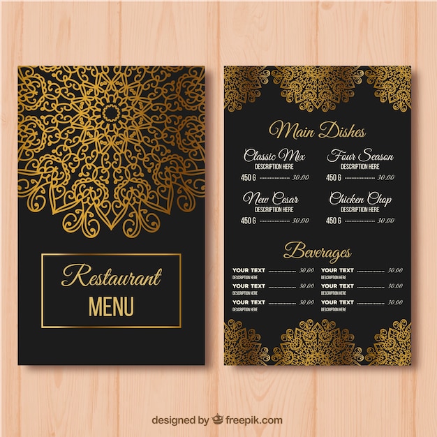 Golden restaurant menu