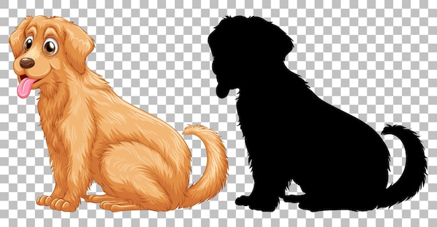 Free vector golden retriever dog and its silhouette