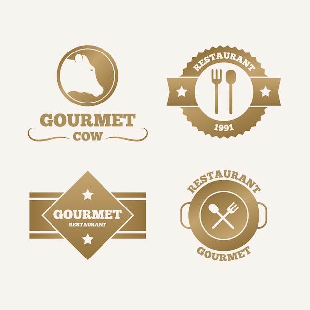 Free vector golden retro restaurant logo collection