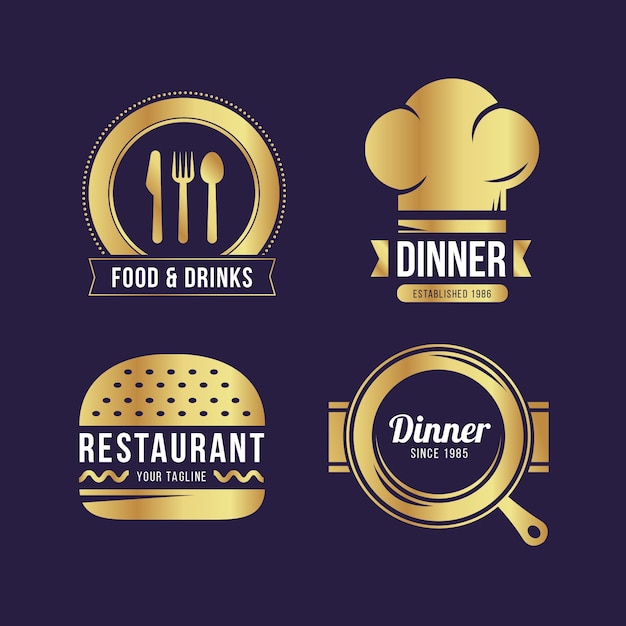 Golden retro restaurant logo collection