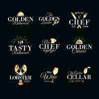 Free vector golden retro restaurant logo collection