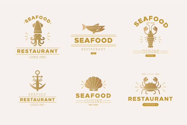 Free vector golden retro restaurant logo collection